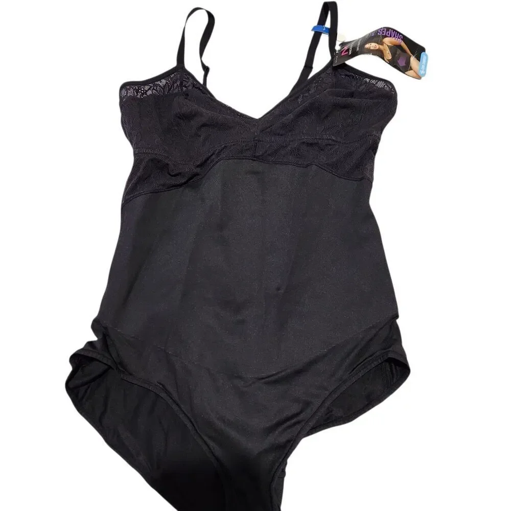 Maidenform Womens Shapewear Lace Bodysuit XL Black Frim Control Cool Comfort.